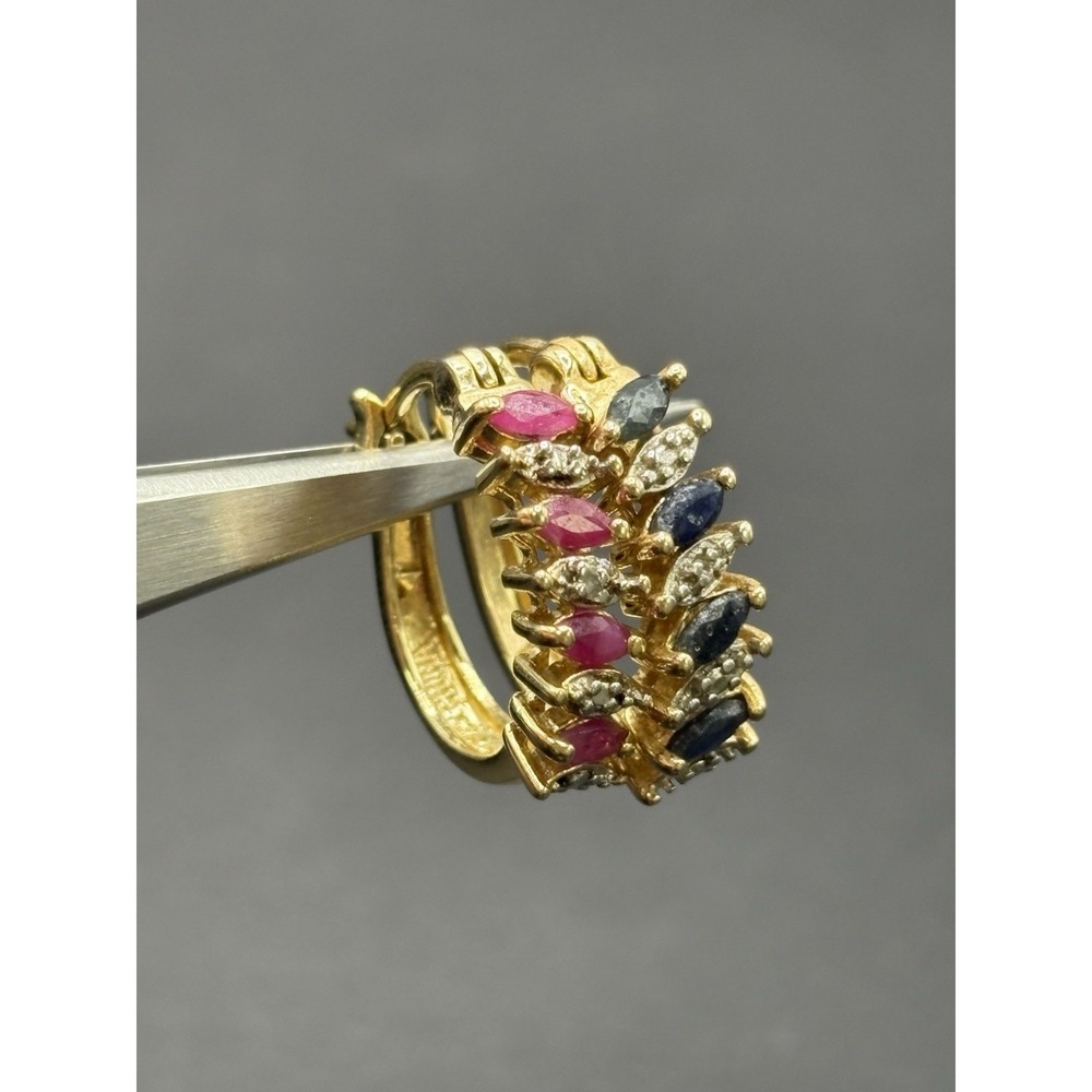 Ross Simons Gold Sterling Silver Ruby Sapphire Earrings 3.9 Grams H7
